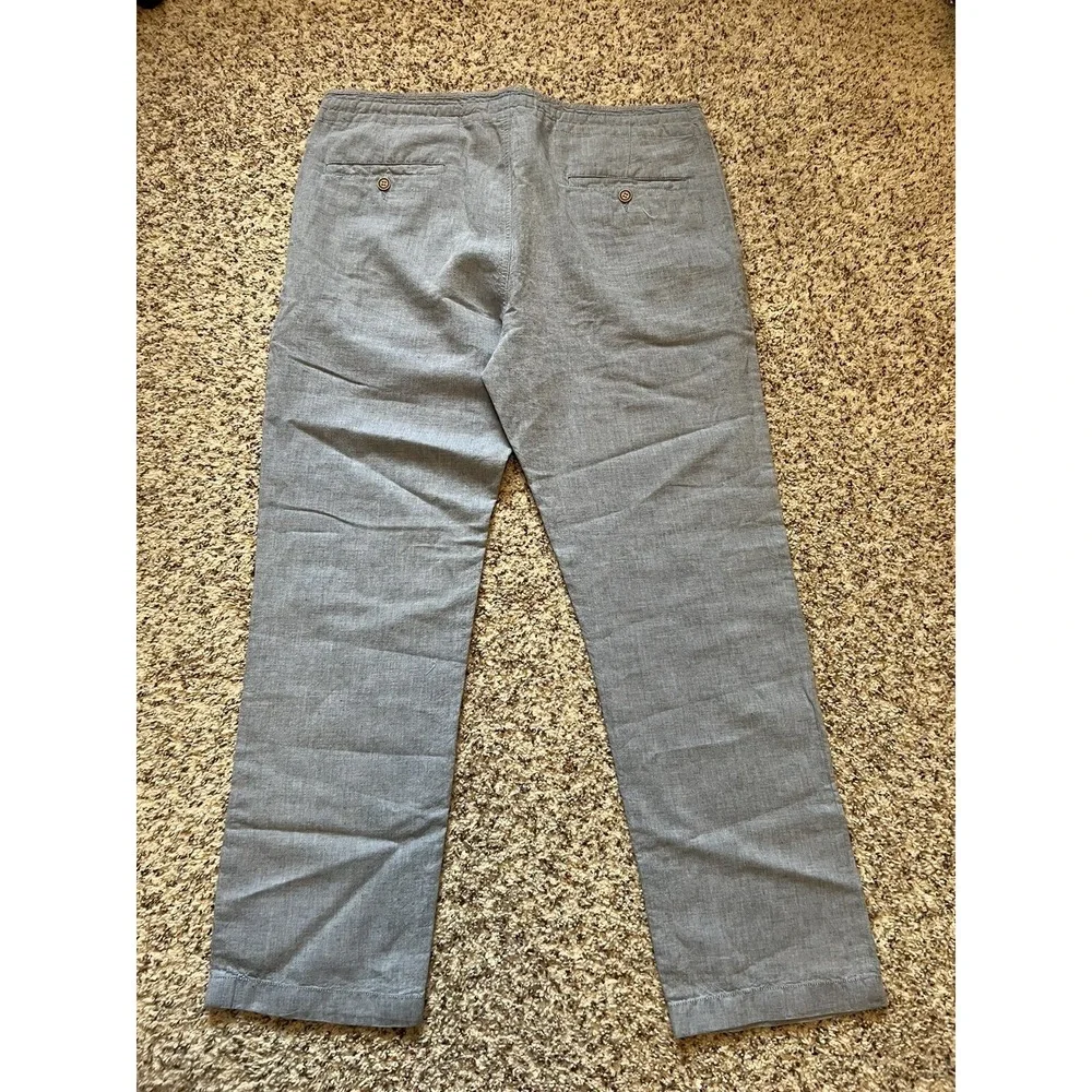 Jos‎ A Bank Reserve Mn 36x30 Light Blue 100% Linen Drawstring Waist Straight Pan